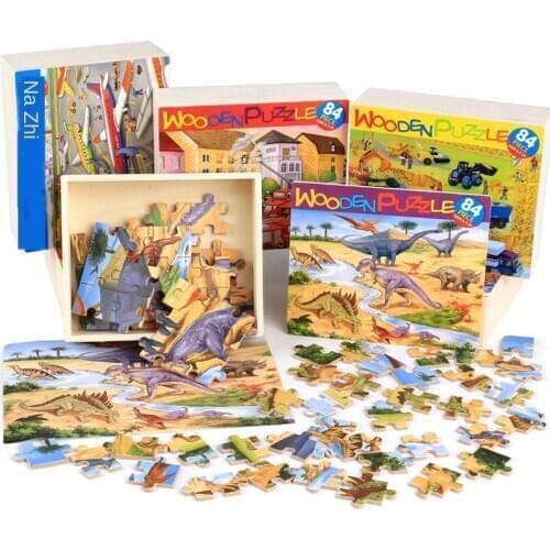 Boxed Puzzle Toys Boys and Girls Assembled Educational Toys of Wooden Car Dinosaur Early Education Wooden Gift P124