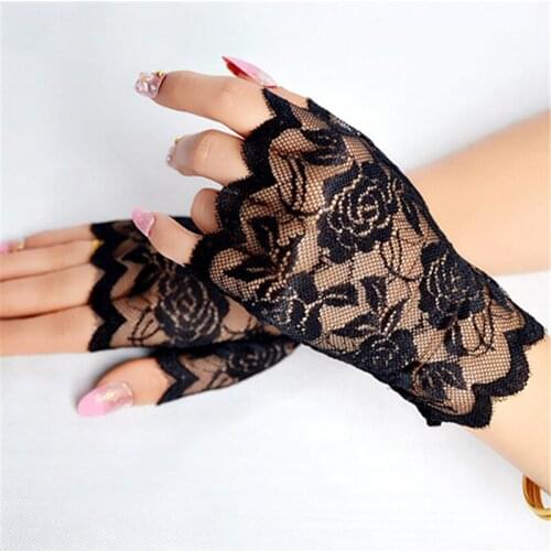 Summer Outdoor Women Half Fingers Mesh Lace Gloves Female Elegant Dance Driving UV-proof Sun Protection Cover Scar Tattoo Gloves