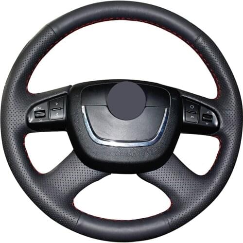 Hand-stitched Black PU Faux Leather Car Steering Wheel Cover for Skoda Octavia Yeti 2009-2013 Roomster Fabia 2009-2012 Superb