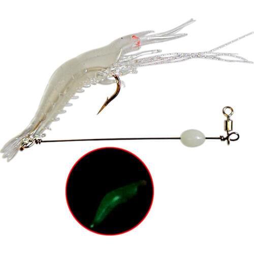 5 PVC plastic luminous bait glowing shrimp fishing hook
