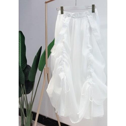 Korean Chic Skirts Women Fashion Drawstring Pleated Faldas Mujer Femme Spring Summer 2021 All Match Elastic High Waist Jupe