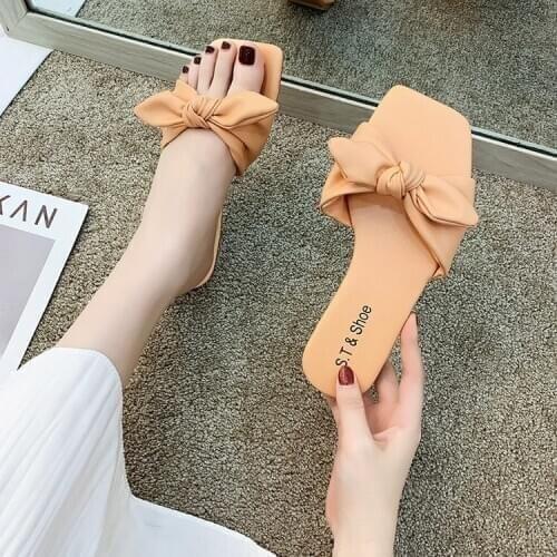 Can Be Wet Slippers Female Summer Outer Wear Ins Fashion Bow Sandals 2020 New Wild Red Sandals kawaii lolita shoes