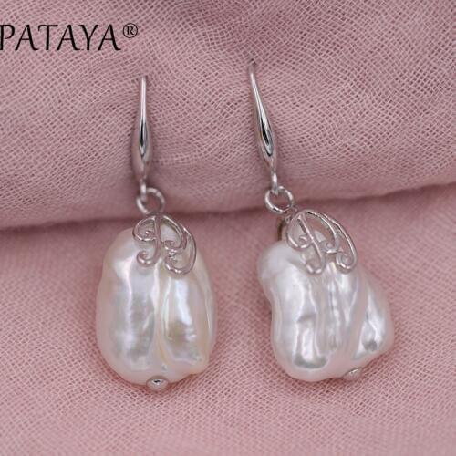 PATAYA New Arrivals Natural Irregular Big Pearl Dangle Earrings True White Gold Luxury Wedding Party Trendy Jewelry Accessories