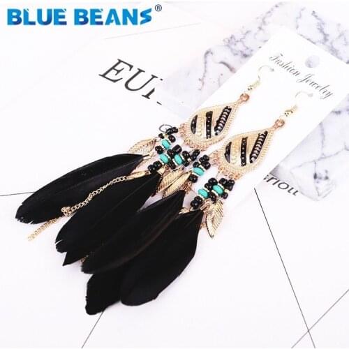 Feather earrings Handmade women tassel bohemian statement luxury long earring geometric fringe fashion big ethnic personalized
