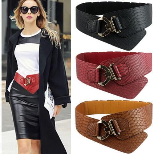 2019Fashion Woman Waist Belt PU Leather Snakeskin Pattern Oblique Elastic Personality Ladies Girls Super Wide Belts Factory Sale
