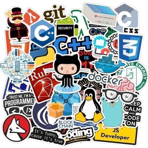 50 Pcs Internet Java Sticker Geek Programmer Php Docker Html Bitcoin Cloud C++ Programming Language for Laptop Car Stickers F5