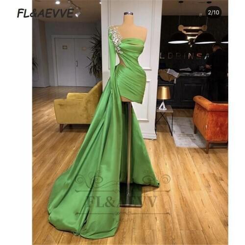 2021 Short Evening Dress Green Beads Corset Pleat Lace Up Floor Length Evening Prom Party Gowns