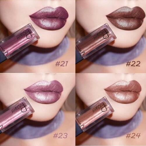 24 Colors Pearl Diamond Lipstick Metal Lipgloss Shimmer Lipgloss Long-lasting Waterproof Liquid Lipstick Gillter Lip Makeup