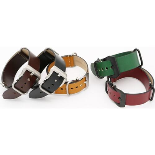 24mm Light Dark Brown Black Green Red VINTAGE Watch Band Strap Belt Leather Silver Brushed Screw Buckle Luxury Nato Zulu Ring