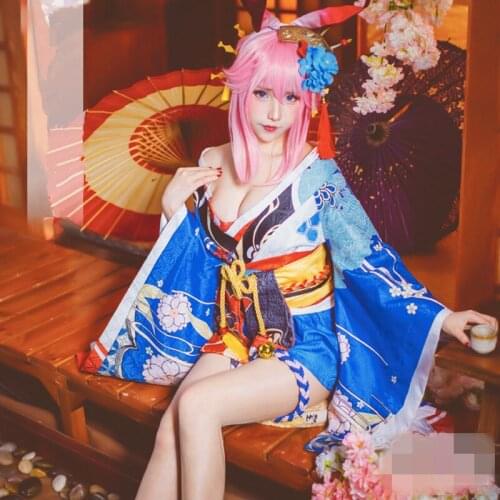 Anime Honkai Impact 3rd Yae Sakura Dancer Cosplay Costume Party Cos Kimono Style Dress Belt Leg Set Long Ear