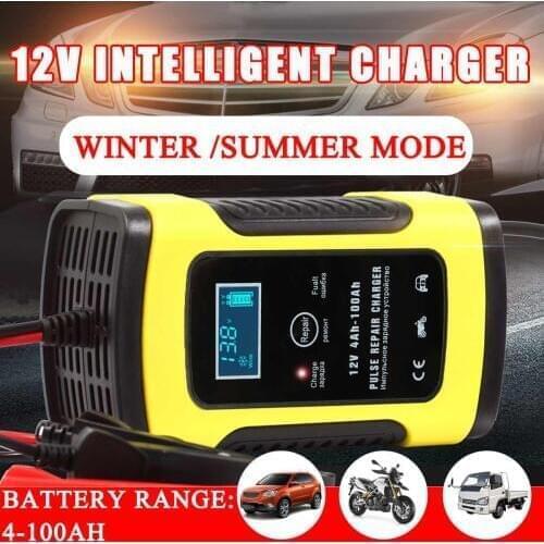 12V 5A Car Motorcycle Automatic Intelligent Battery Charger Auto Pulse Repair Function LCD Lead AGM GEL WET Lead Acid 100-240V