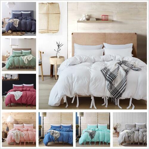 Bandage Solid Color Duvet Cover Sets with Pillowcase and Quilt Cover High Quality Elegant Home Hotel Sanding Bedroom Decorations