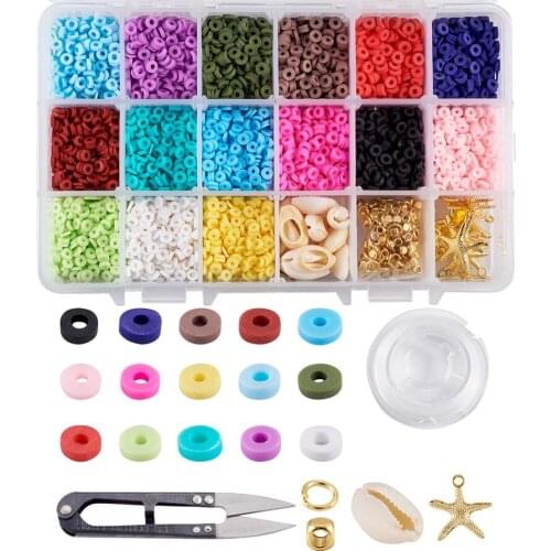 DIY Jewelry Making Kit Polymer Clay Loose Spacer Beads Stretchy Beading Elastic Wire Set for Earring Bracelet Necklace Making
