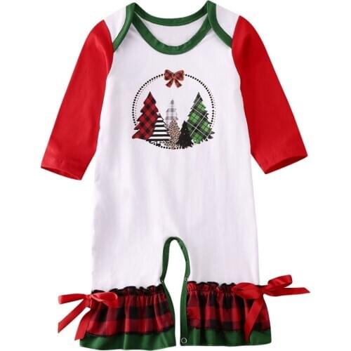 Baby Romper 2019 ChristmasTree Print Newborn Kids Baby Girls Clothes Ruffle Long Sleeve Romper Jumpsuit Outfit
