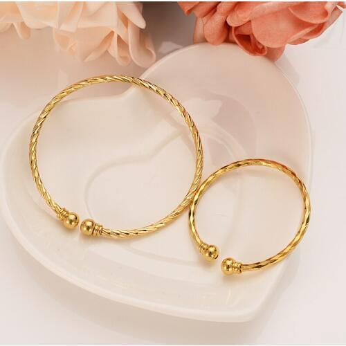 Dubai Gold Stamp baby SMALL Bangle Child Bracelet for mother Kids african Children Bairn Jewelry Baby mideast Arab cute Gift