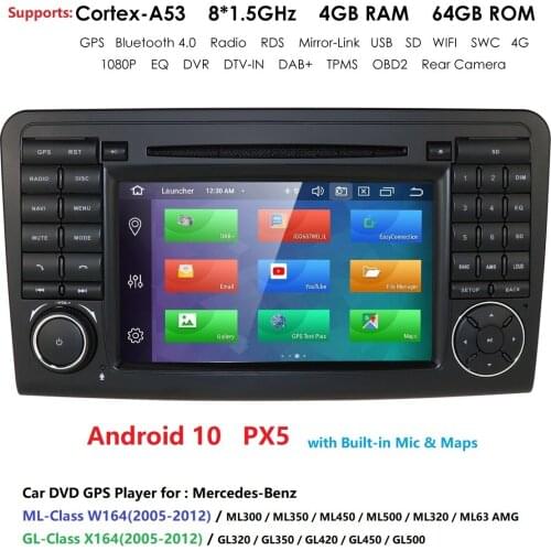 IPS Android 10 4G 64G DVD Player for Mercedes Benz CLASS ML W164 X164 ML350 ML300 GL450 ML320 ML280 GL350 GL500 GPS Radio DSP