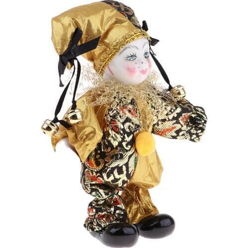 Porcelain Dolls Collectible 16cm Height Harlequin Doll in Golden Costume, Creative Valentin Gifts for Him or Girlfriend