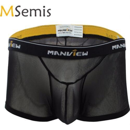 Swimwear Mens Swim Shorts Semi-See Through Swimming Truck Mesh Bulge Pouch Boxer Briefs Shorts Underwear Swim Panties