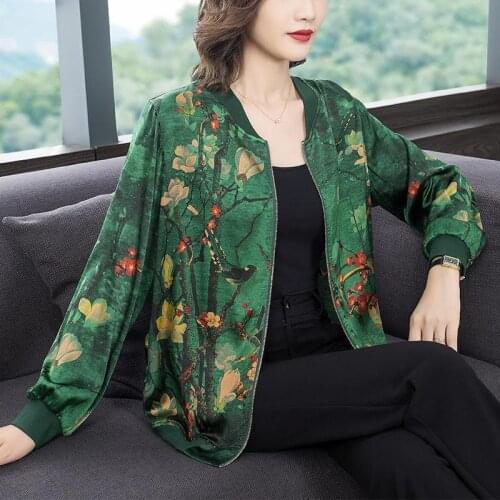 2021 Women Spring Summer Elegant Jackets Ladies Print O-neck Long Sleeve Bomber Jacket Female Casual Zipper Plus Size Jacket L78