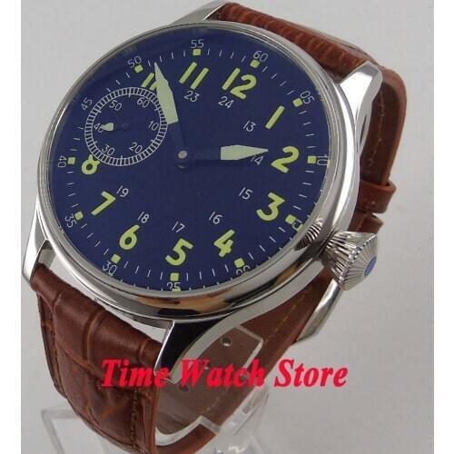 Corgeut 44mm black sterial dial green numbers luminous 17 jewels 6497 Hand Winding movement mens watch cor56