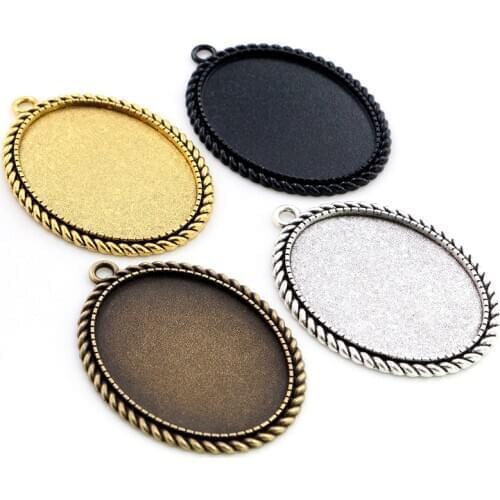 New Fashion 5pcs 30x40mm Inner Size Antique Silver Plated Bronze And Black Simple Style Cabochon Base Setting Pendant