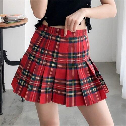 New Womens Plaid Pleated cute Skirt Falda Corta Womens Courtyard Wind Anti-glare High Waist Tennis Skirt Tenis De Mujer