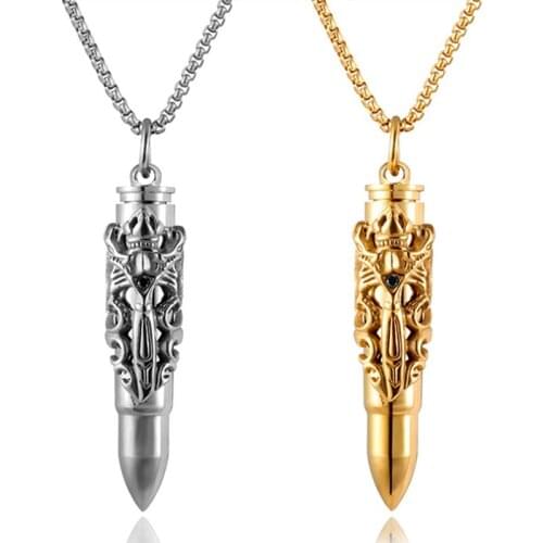 Gold Sliver Bullet Shaped Cremation Ashes Necklace Medieval Double Dragon Sword Ashes Urn Pendant Men Fashion Jewelry