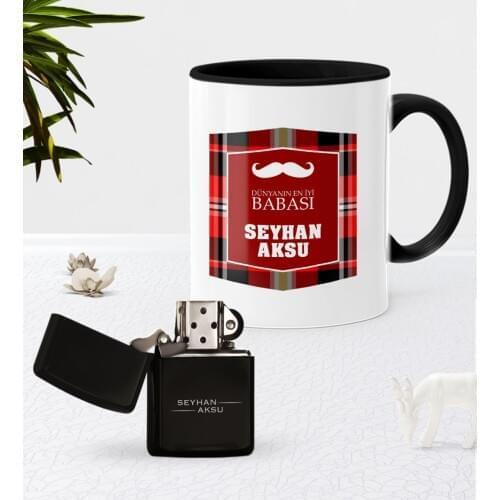 Personalized World Best Father Black Mug Cup Gasoline Metal Lighter Set-4