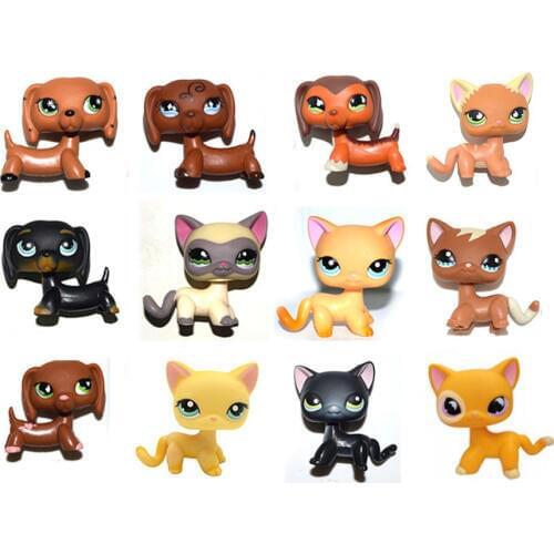 Pet Shop Brown Black Dachshund Dog Puppy Orange Black Short Hair Cat Kitty Collection Loose Figure Child Girl Toy