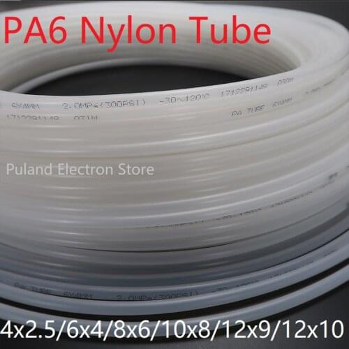 High Pressure PA6 Nylon Tube Diameter 2.5 4 6 8 9 10 12 mm Pneumatic Air Compressor Smooth Rigid Polyamide Oil Pipe Clear Black