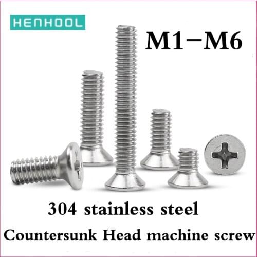 Cross Recessed Countersunk Head machine lengthen screw 304 stainless steel KM M1M1.2M1.4M1.7M2M2.5M3M3.5M4M5M6 Micro HenHool
