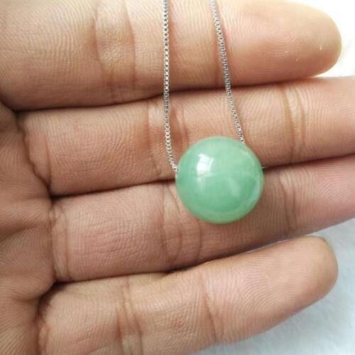 Natural Dong Ling Jade 14mm Round Bead Necklace Pendant with Free 925 Silver Chain for Women Jewelry