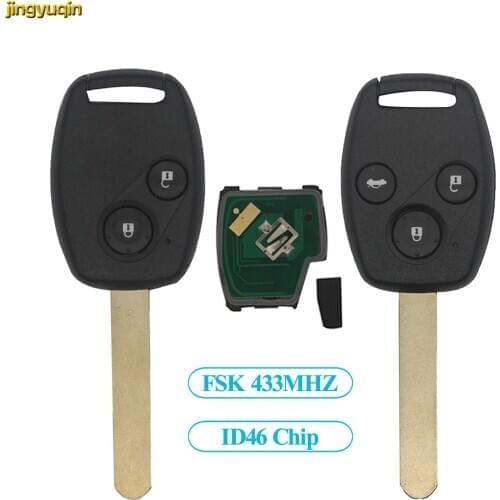 Jingyuqin FSK Remote Control Car Key 433MHZ ID46 Chip For Honda CR-V CRV Civic Insight Ridgeline Accord 2003 2008 2009 2/3 BTN