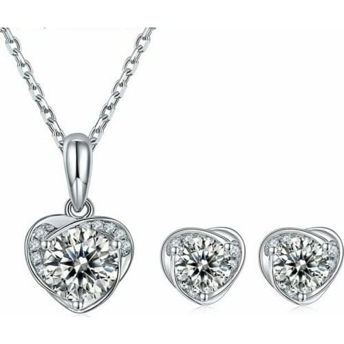 P&Y S925 Sterling Silver Wedding Engagement Diamond Jewelry Set White Gold Heart VVS Moissanite Women Luxry Necklace Set