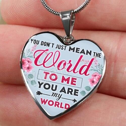 You Are My World Heart Pendant Necklace Inspirational Accessories Pendant Necklace for Women Lover Family Gift Jewelry