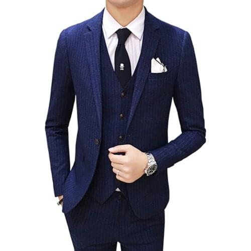 Top Quality Men Business Blazer Coat Stripe Slim Fit Wedding Boutique Male Groom Tuxedos Suit Prom Jacket Pants Vest 3 Piece Set