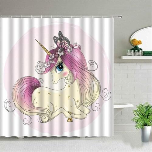 Cute Pink Unicorn 3D Print Nordic Style Shower Curtain with Hook Home Decoration Bathroom Waterproof Customized