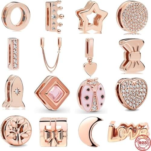 NEW rose gold color Reflexions moon love family Clip diy Beads Charms Fit Original Pandora charms silver 925 Women Bracelet