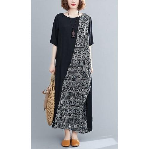 Irregular Asymmetrical Patchwork Print Floral Vintage Dress 2021 New Short Sleeve Loose Summer Dress Women HolidayCasual Dress