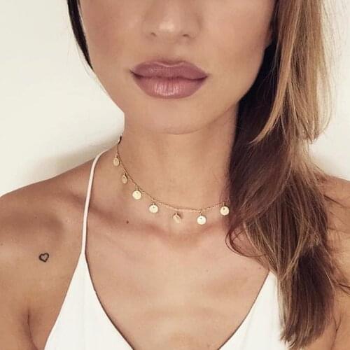 Fashion Gold Color Sequins Coins Tassel Choker Necklace for Women Girl Chocker Necklace Pendant Jewellry Wedding Bride Gifts