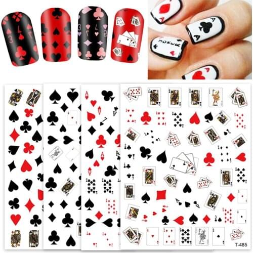 1 Sheet Poker Fashion Adhesive Sticker Decals Playing Cards Design Tips Manicure Sliders for Nail Art Decoration