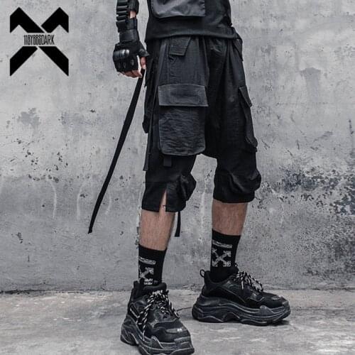 11 BYBBS DARK Cargo Shorts Men Fashion Streetwear 2021 Functional Ribbons Multi Pockets Short Pant Elastic Waist Shorts WB178