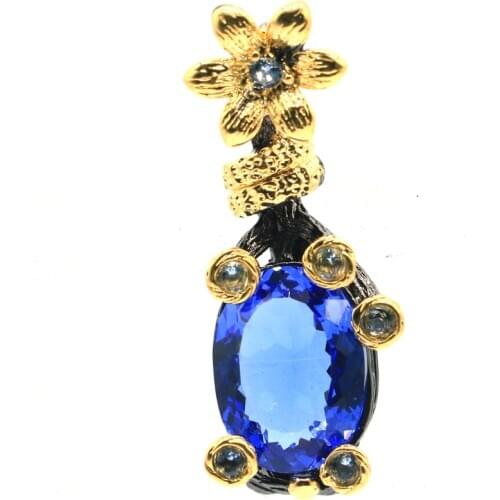 39x15mm SheCrown Gothic Vintage Created Red Blood Ruby Violet Tanzanite For Man Black Gold Metal Silver Pendant Hiphop