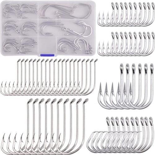 66PCS/Box Stainless Steel Fishing Hooks Set Tuna Circle Hook OShaughnessy Forged Hooks Live Bait Hooks Big Game Fishing Hooks