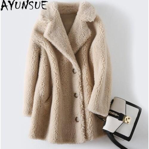AYUNSUE Warm Sheep Shearling Coat Female Winter 2021 Womens Fur Coat Casual Wool Jacket Women Korean Style Manteau Femme Gxy460