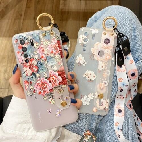 Redmi Note 10 Pro Case Vintage Flower Wrist Strap Neck Lanyard Case For Xiaomi Redmi Note 7 8 9 10 Pro 9A 9C 8T 9T Silicon Cover