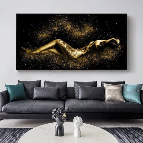 Black and Gold Abstract Sexy Women Body Figure Canvas Painting Poster and Prints Wall Art Picture for Living Room Decor Unframed
