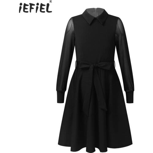 Spring Autumn Dresses For Girls Casual Clothes Mesh Long Sleeves Lapel Collar A-line Dress Kids Wedding Birthday Party Dresses