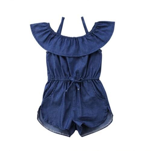 Toddler Baby Girls Ruffles Sleeveless Romper Sunsuit Clothing Kids Girl Summer Bandage Denim Rompers Jumpsuit Playsuit Clothes