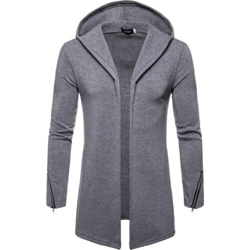 New Long Hoodie Men Cardigan Sweatshirts Coat Autumn Winter Solid Color Windproof Hoodie Male Streetwear Outerwear Europe Size
